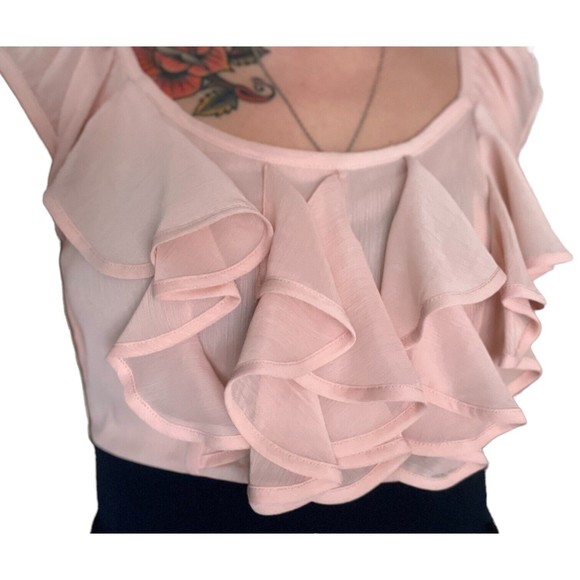 Forever 21 Dress Ruffle Front Pockets Empire Waist Sheath Pink Black Medium - Picture 8 of 12